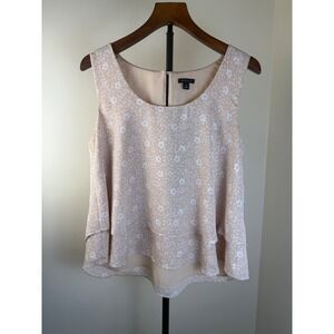 Ann Taylor Women Tiered Easy Blouse Florean Cream Boho Summer Spring Medium Chic